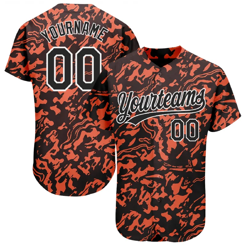 Baseball Jersey for Reliable Performance in All Games-Custom Orange Black-White 3D Pattern Design Authentic Baseball Jersey