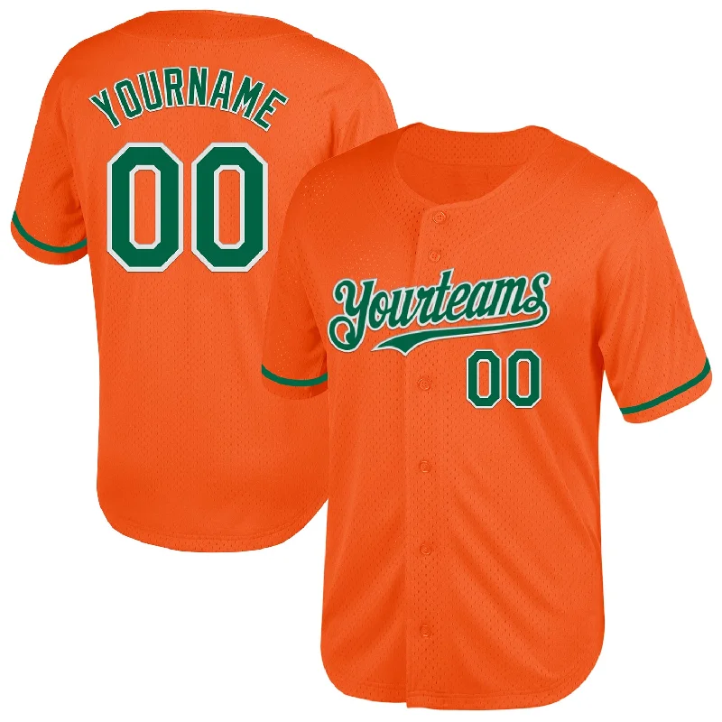 Baseball Jersey for Professional Match Play-Custom Orange Kelly Green-White Mesh Authentic Throwback Baseball Jersey