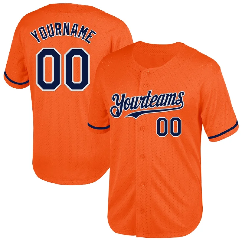 Baseball Jersey for Superior Comfort and Performance-Custom Orange Navy-White Mesh Authentic Throwback Baseball Jersey