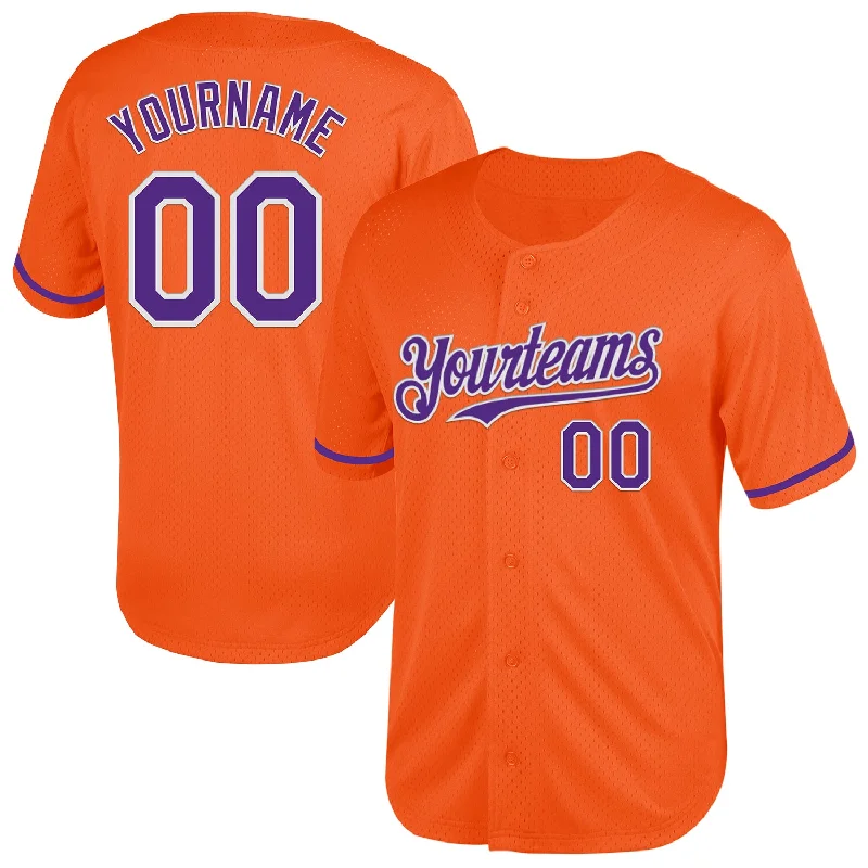 Baseball Jersey with Moisture Control-Custom Orange Purple-White Mesh Authentic Throwback Baseball Jersey