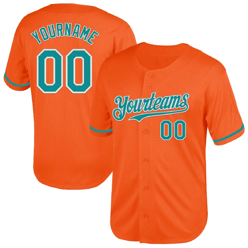 Baseball Jersey for All-Day Comfort-Custom Orange Teal-White Mesh Authentic Throwback Baseball Jersey