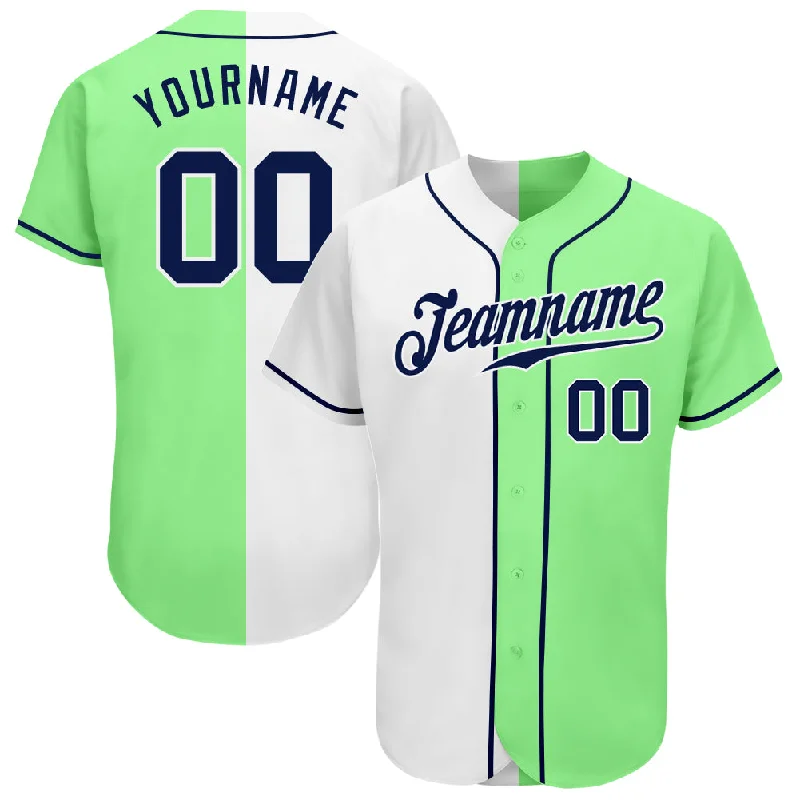 Baseball Jersey with High-Quality Material-Custom Pea Green Navy-White Authentic Split Fashion Baseball Jersey