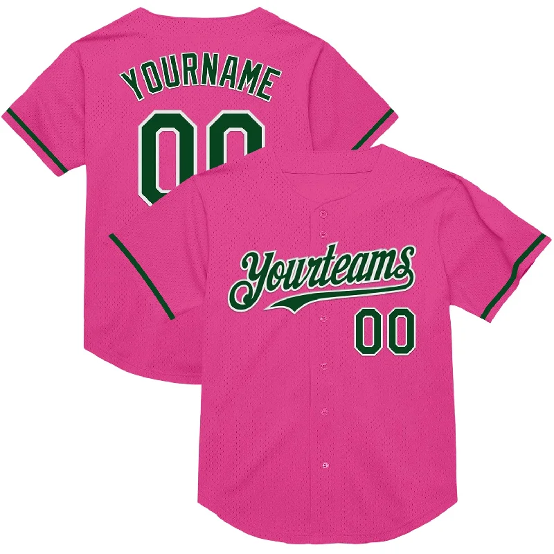 Baseball Jersey with Adjustable Fit for Custom Comfort-Custom Pink Green-White Mesh Authentic Throwback Baseball Jersey