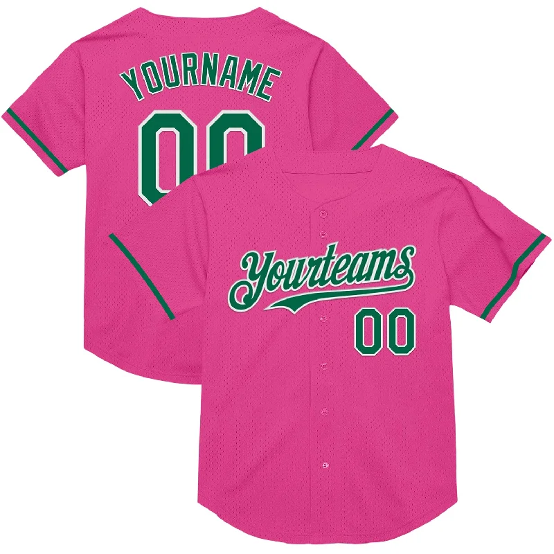 Baseball Jersey with Lightweight Design for Maximum Speed-Custom Pink Kelly Green-White Mesh Authentic Throwback Baseball Jersey