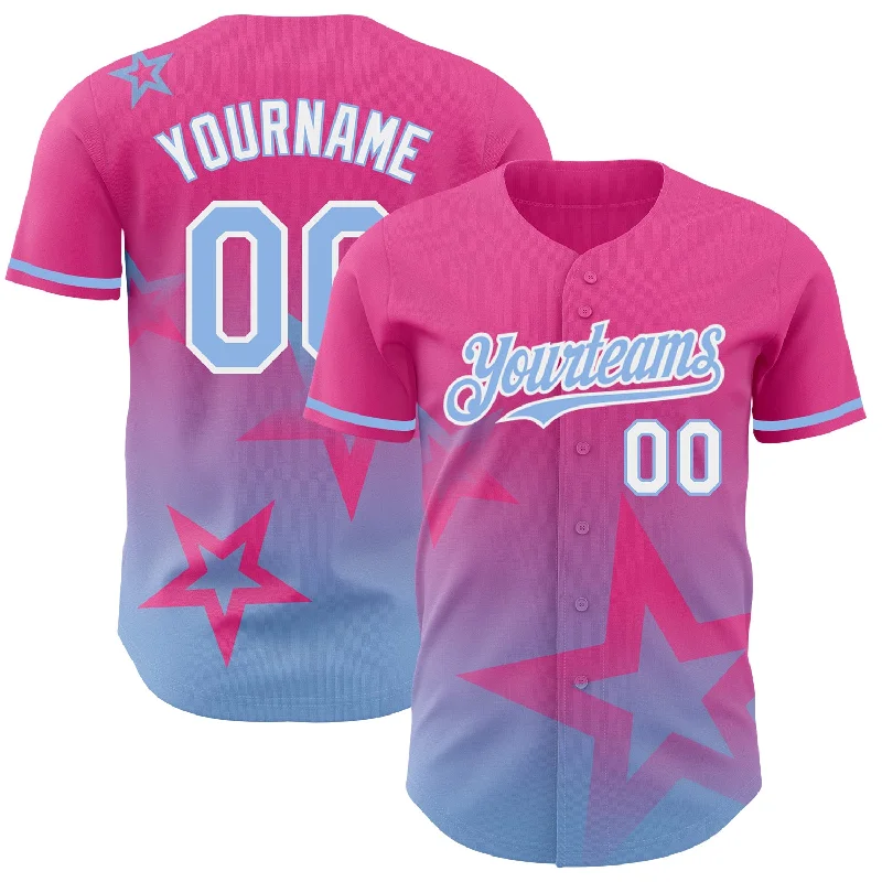 Baseball Jersey for Ideal Fit and Comfort-Custom Pink Light Blue-White 3D Pattern Design Gradient Style Twinkle Star Authentic Baseball Jersey