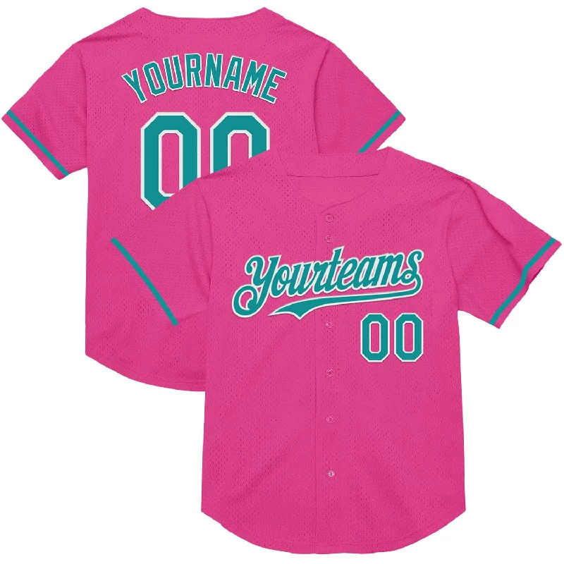 Baseball Jersey for Quick-Dry Comfort and Fit-Custom Pink Teal-White Mesh Authentic Throwback Baseball Jersey