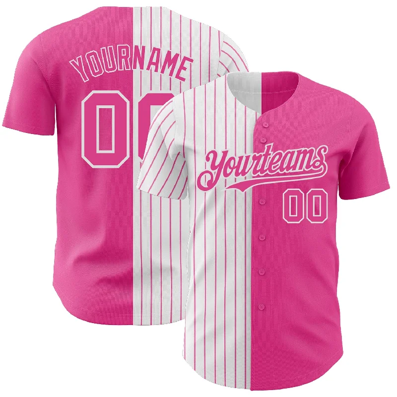 Baseball Jersey for Comfortable, Cool Performance-Custom Pink White-Pink Pinstripe Authentic Split Fashion Baseball Jersey