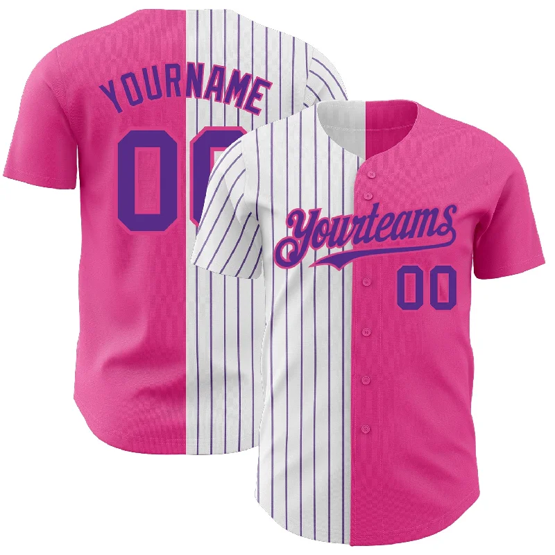 Baseball Jersey for Performance and Durability in Tough Conditions-Custom Pink White-Purple Pinstripe Authentic Split Fashion Baseball Jersey