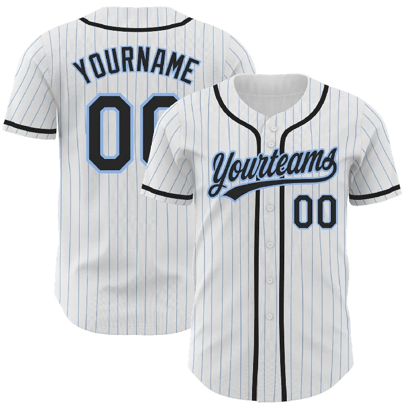 Baseball Jersey for Superior Comfort and Performance-Custom White Light Blue Pinstripe Black Authentic Baseball Jersey