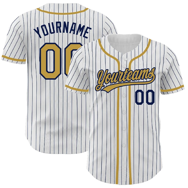 Baseball Jersey for All-Day Comfort-Custom White Navy Pinstripe Old Gold Authentic Baseball Jersey