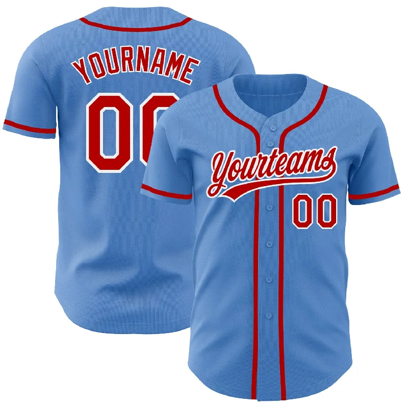 Baseball Jersey with Breathable Mesh for Ventilation-Custom Powder Blue Red-White Authentic Baseball Jersey