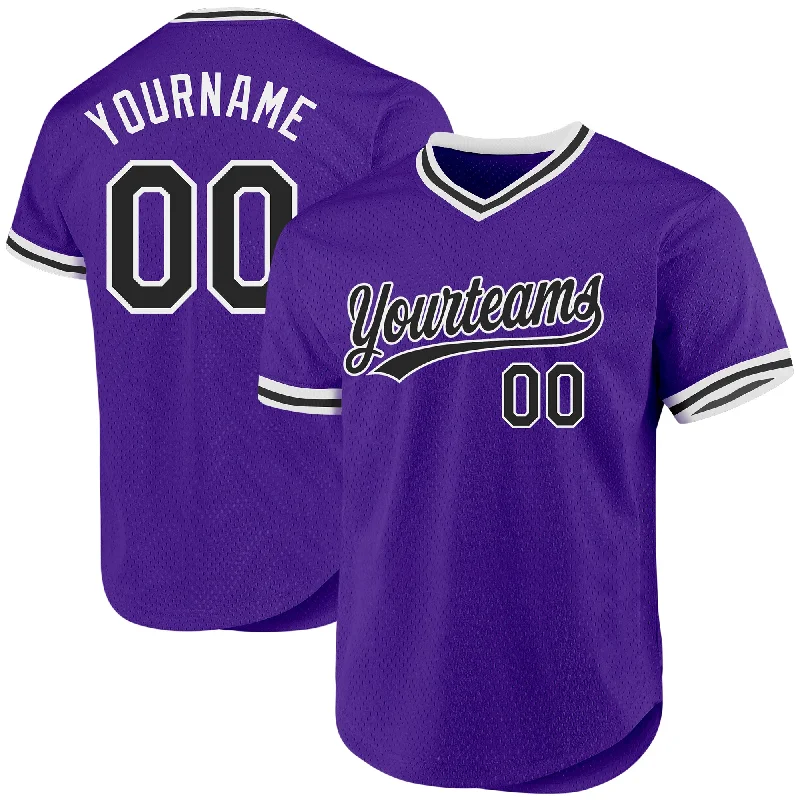 Baseball Jersey for Professional Players-Custom Purple Black-White Authentic Throwback Baseball Jersey