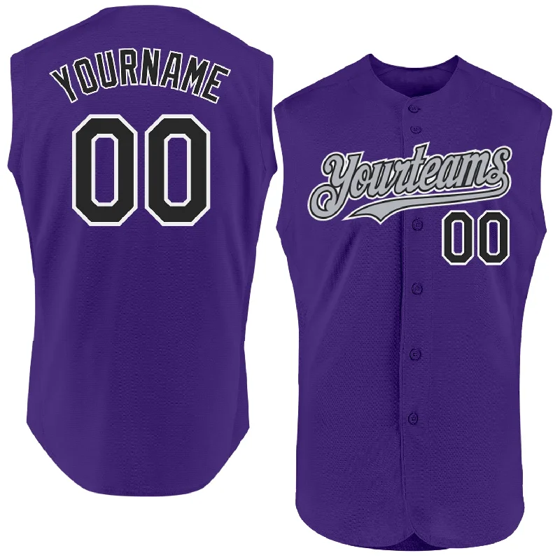 Baseball Jersey for Perfect Fit and Performance-Custom Purple Black-Gray Authentic Sleeveless Baseball Jersey