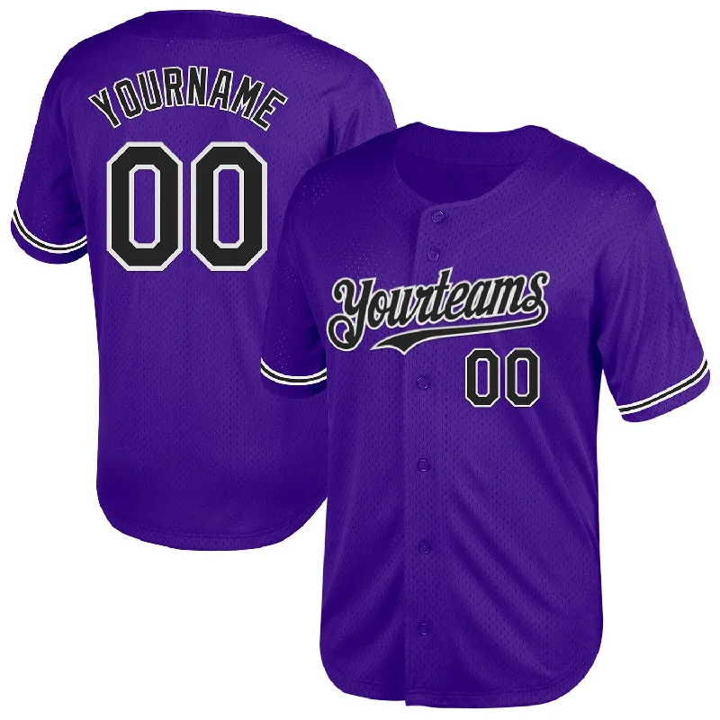 Baseball Jersey with High-Quality Materials for Durability-Custom Purple Black-White Mesh Authentic Throwback Baseball Jersey