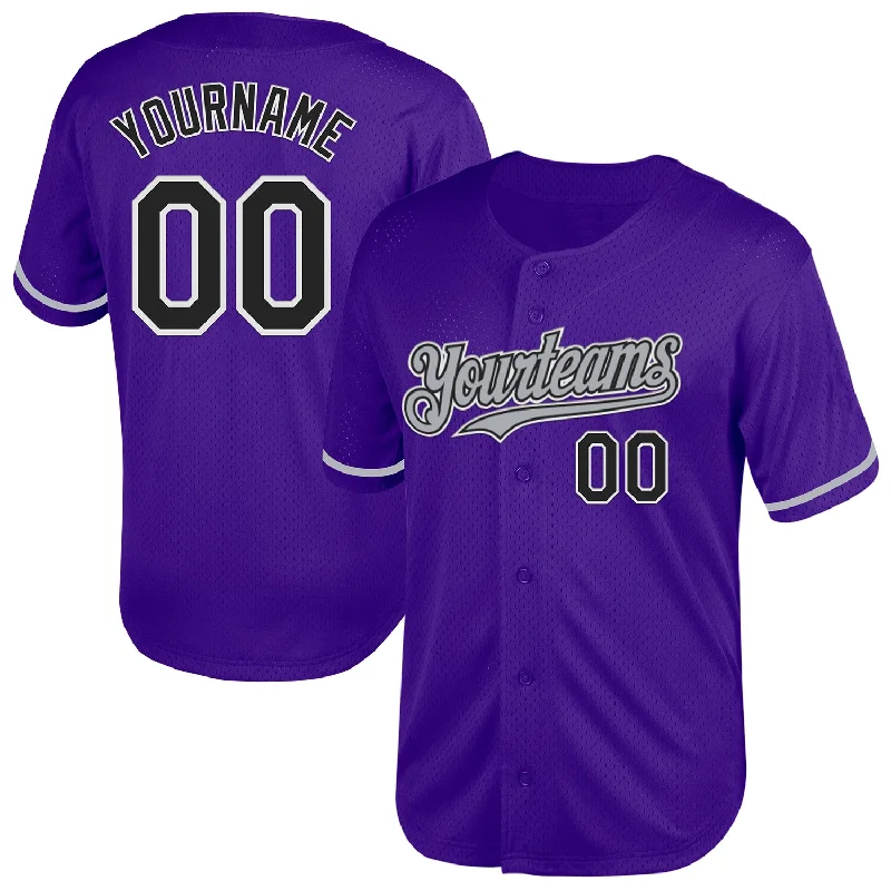 Baseball Jersey for Warm-Weather Play-Custom Purple Black-Gray Mesh Authentic Throwback Baseball Jersey