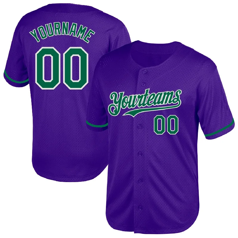 Baseball Jersey for Performance and Endurance-Custom Purple Kelly Green-White Mesh Authentic Throwback Baseball Jersey