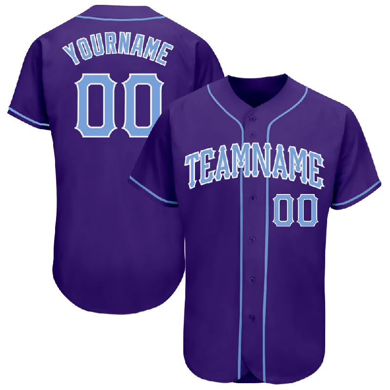 Baseball Jersey with Extra Durability for Rigorous Play-Custom Purple Light Blue-White Authentic Baseball Jersey