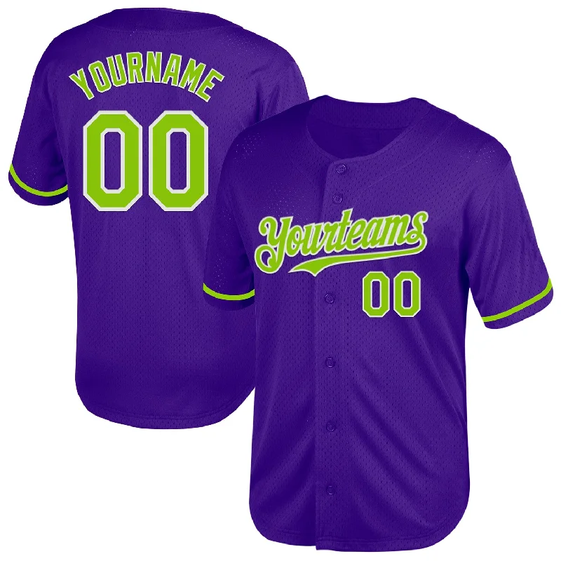 Baseball Jersey with Performance Features for Play-Custom Purple Neon Green-White Mesh Authentic Throwback Baseball Jersey