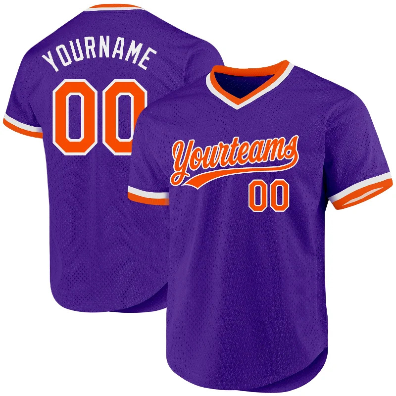 High-Quality Baseball Jersey for Performance-Custom Purple Orange-White Authentic Throwback Baseball Jersey