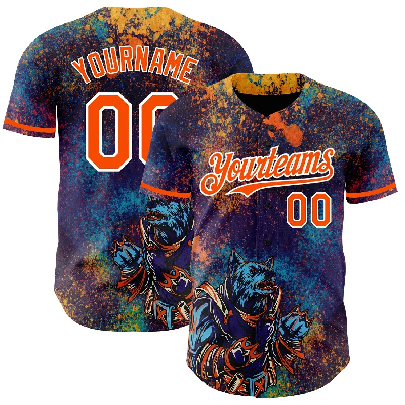 Baseball Jersey for All-Day Wear and Comfort-Custom Purple Orange-White 3D Pattern Design Holi Festival Color Powder Authentic Baseball Jersey