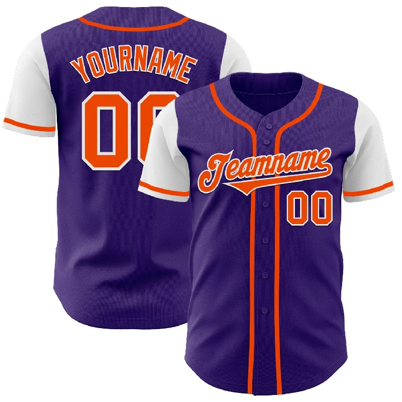 Baseball Jersey for Youth Players-Custom Purple Orange-White Authentic Two Tone Baseball Jersey