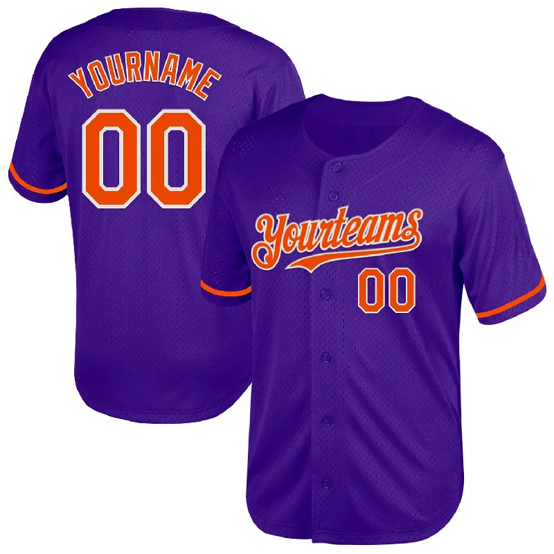 Baseball Jersey for Comfort and Performance in High Temperatures-Custom Purple Orange-White Mesh Authentic Throwback Baseball Jersey