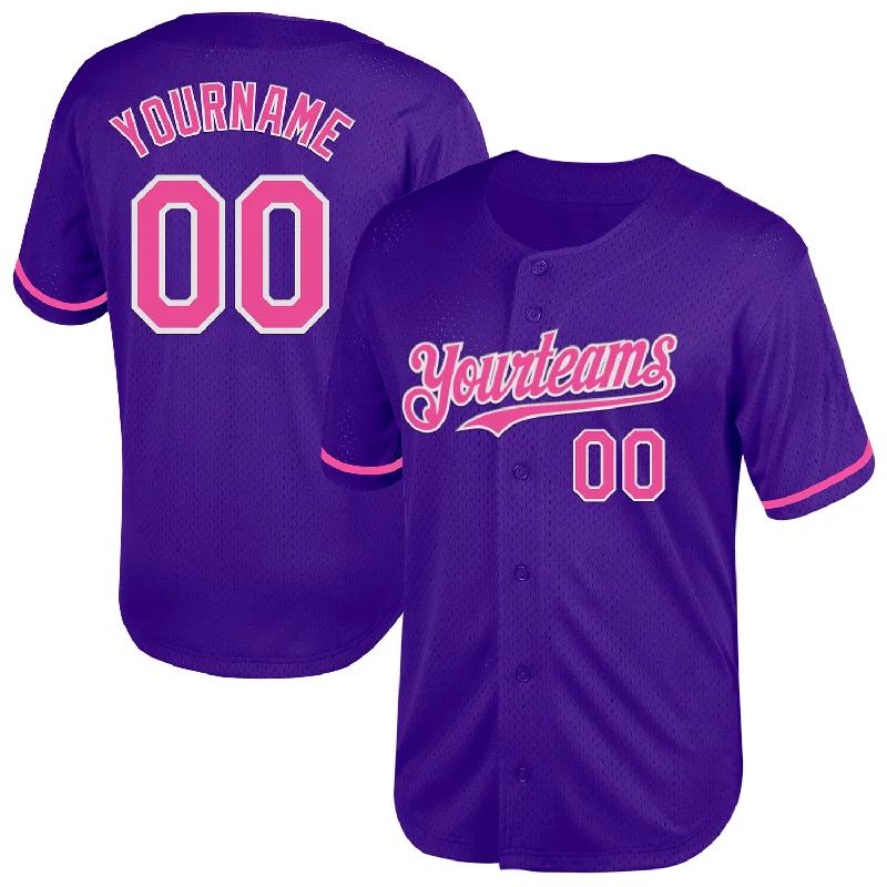 Baseball Jersey for Perfect Fit and Maximum Performance-Custom Purple Pink-White Mesh Authentic Throwback Baseball Jersey