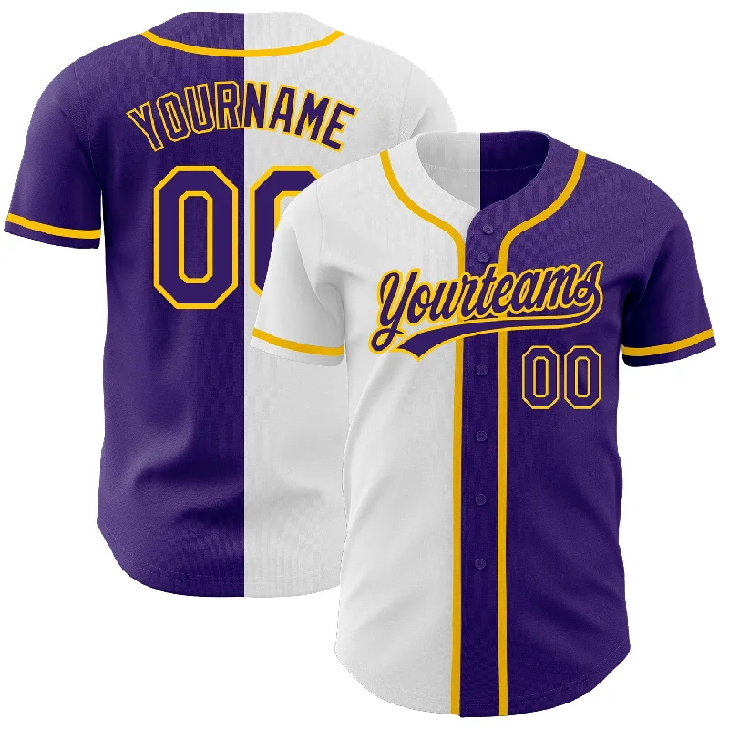 Baseball Jersey for Better Fit and Movement on the Field-Custom Purple Purple White-Gold Authentic Split Fashion Baseball Jersey