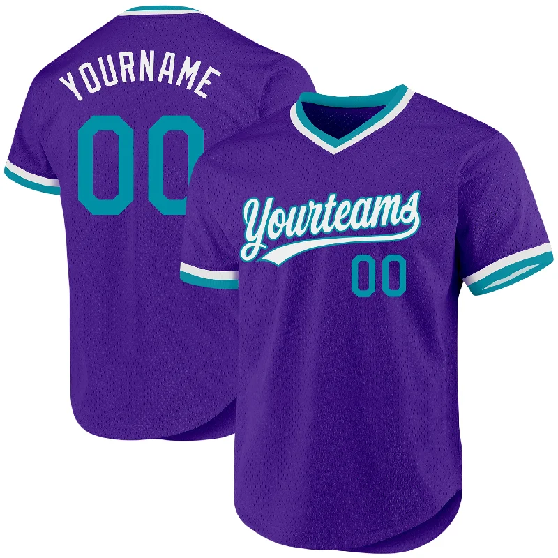 Baseball Jersey for Youth Players-Custom Purple Teal-White Authentic Throwback Baseball Jersey