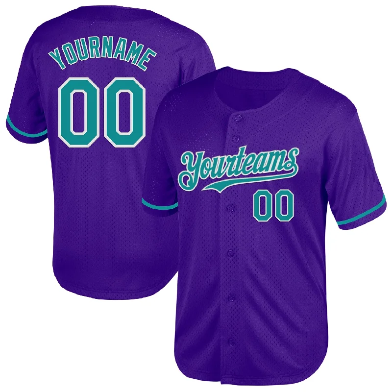 Baseball Jersey with Adjustable Fit for Custom Comfort-Custom Purple Teal-White Mesh Authentic Throwback Baseball Jersey