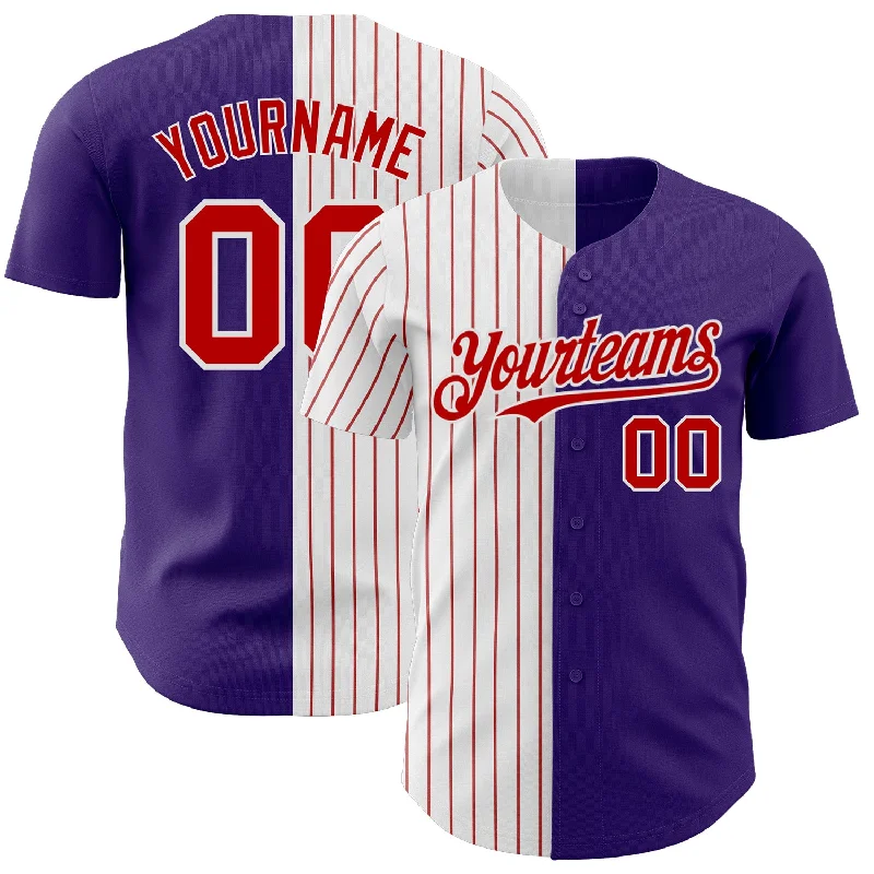 Baseball Jersey for Maximum Flexibility During Batting-Custom Purple White-Red Pinstripe Authentic Split Fashion Baseball Jersey