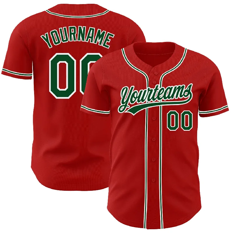 Baseball Jersey for Comfortable Design and Excellent Mobility-Custom Red Green-White Authentic Baseball Jersey