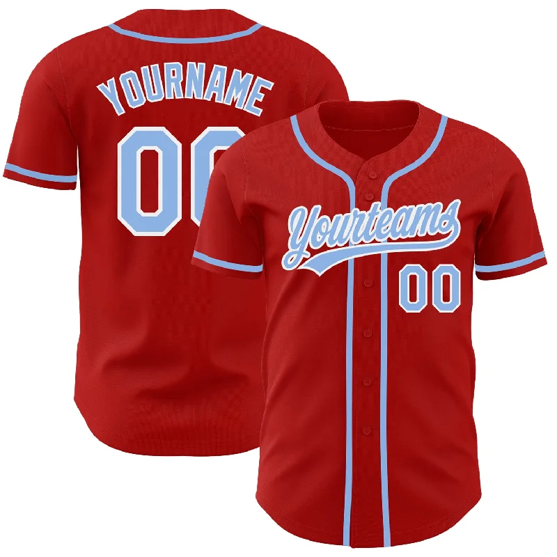 Baseball Jersey with Lightweight Design for Maximum Speed-Custom Red Light Blue-White Authentic Baseball Jersey