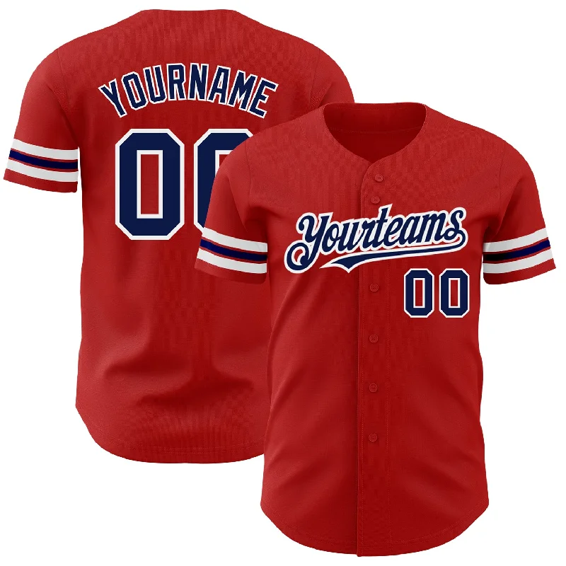 Baseball Jersey with Extra Durability for Rigorous Play-Custom Red Navy-White Authentic Baseball Jersey