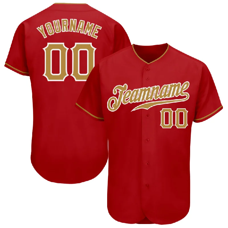 Baseball Jersey for Optimal Comfort in Tournaments-Custom Red Old Gold-White Authentic Baseball Jersey