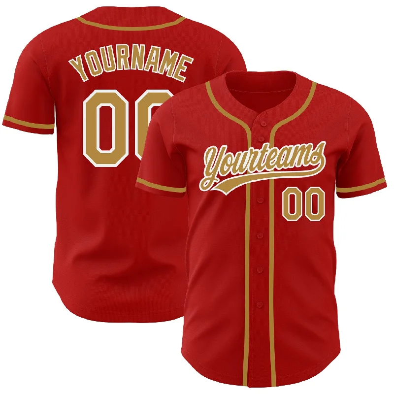 Baseball Jersey with Anti-Wrinkle Fabric for Easy Care-Custom Red Old Gold-White Authentic Baseball Jersey