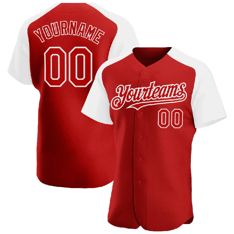 Baseball Jersey for Professional Match Play-Custom Red White Authentic Raglan Sleeves Baseball Jersey