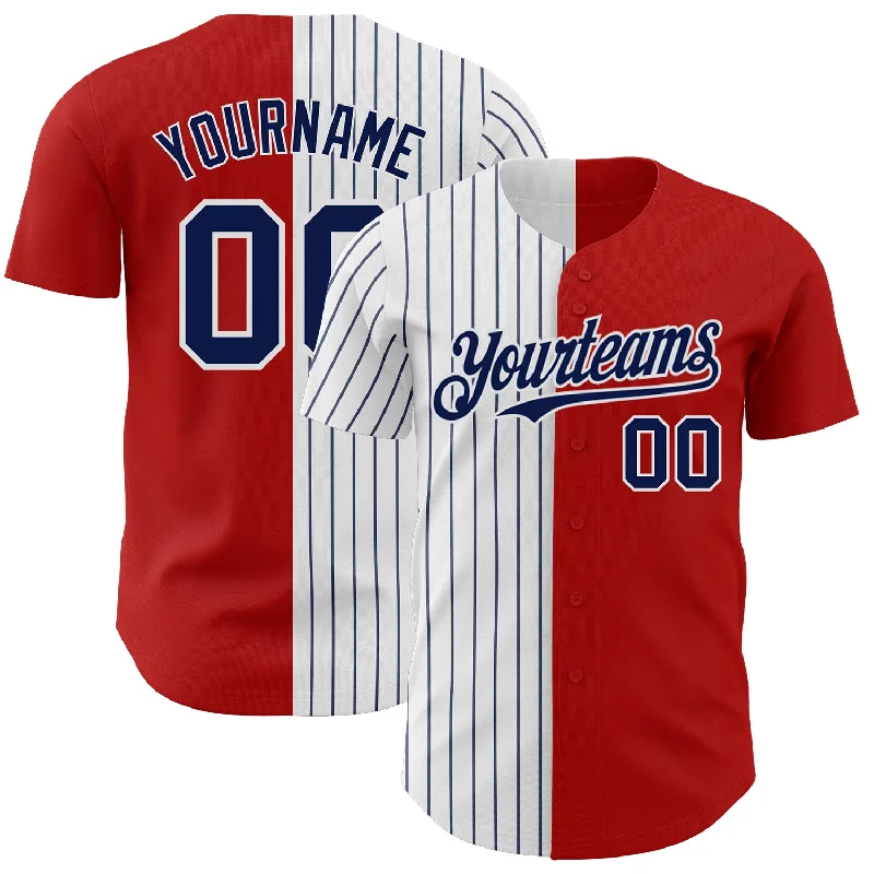 Baseball Jersey for Improved Movement and Performance-Custom Red White-Navy Pinstripe Authentic Split Fashion Baseball Jersey