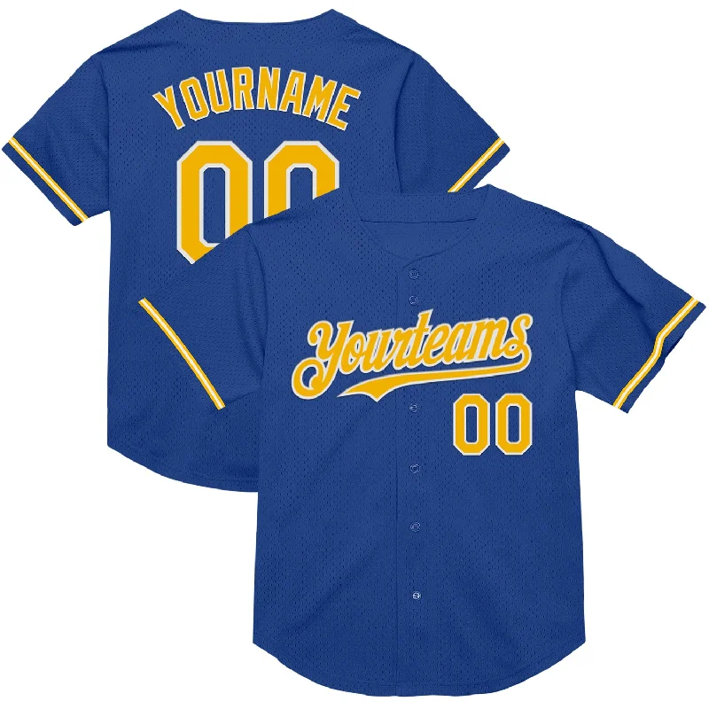 Baseball Jersey for Performance Fit for Every Player-Custom Royal Gold-White Mesh Authentic Throwback Baseball Jersey