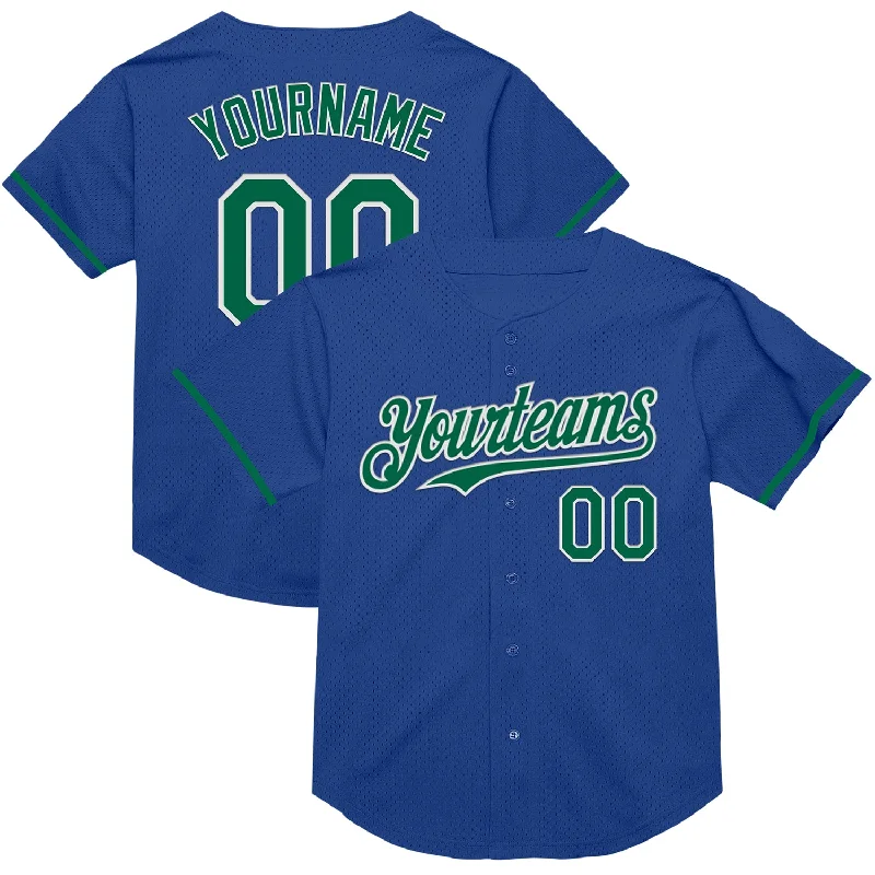 Baseball Jersey with Customizable Features-Custom Royal Kelly Green-White Mesh Authentic Throwback Baseball Jersey