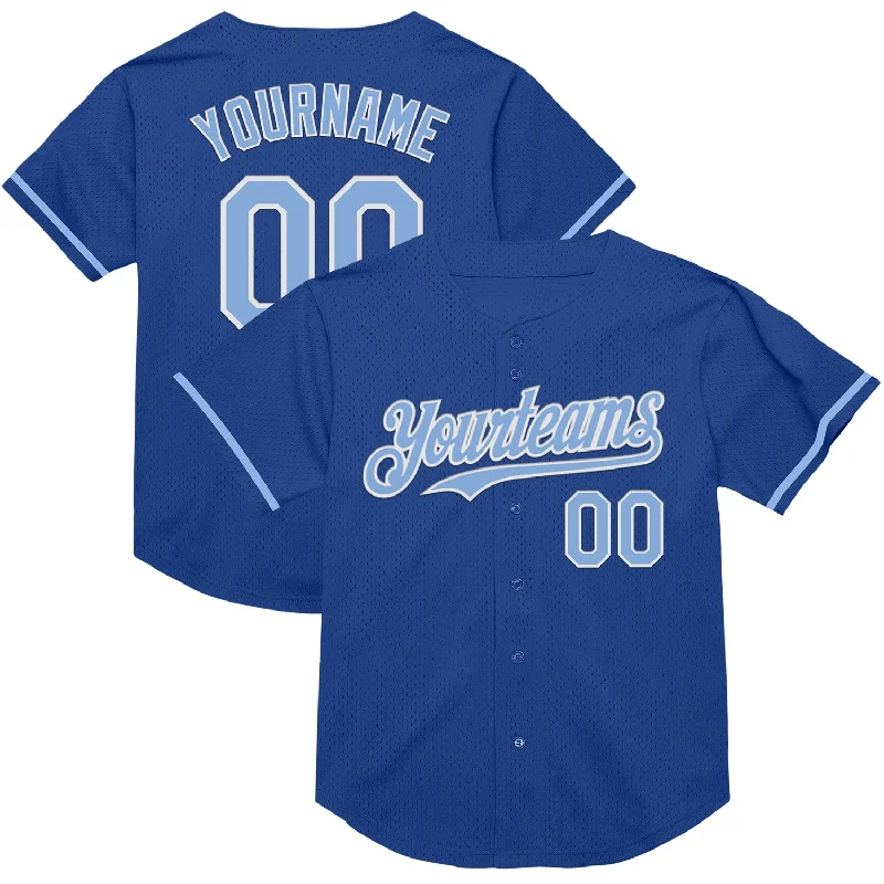 Baseball Jersey with Moisture Control-Custom Royal Light Blue-White Mesh Authentic Throwback Baseball Jersey