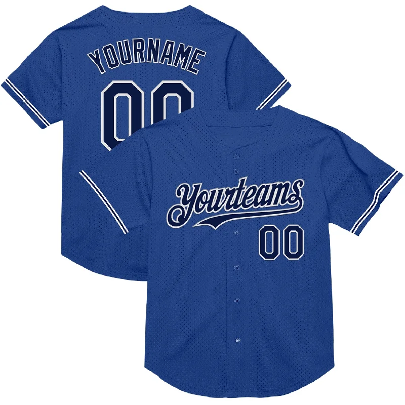 Baseball Jersey for Comfortable Wear Throughout the Day-Custom Royal Navy-White Mesh Authentic Throwback Baseball Jersey