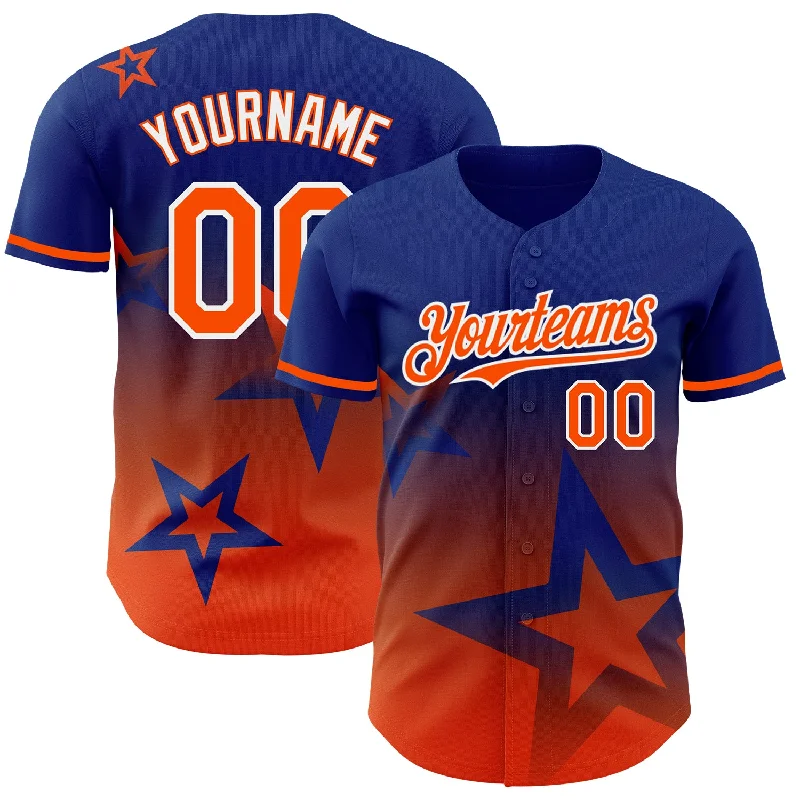 Baseball Jersey with Stretchable Fabric for Comfort and Support-Custom Royal Orange-White 3D Pattern Design Gradient Style Twinkle Star Authentic Baseball Jersey