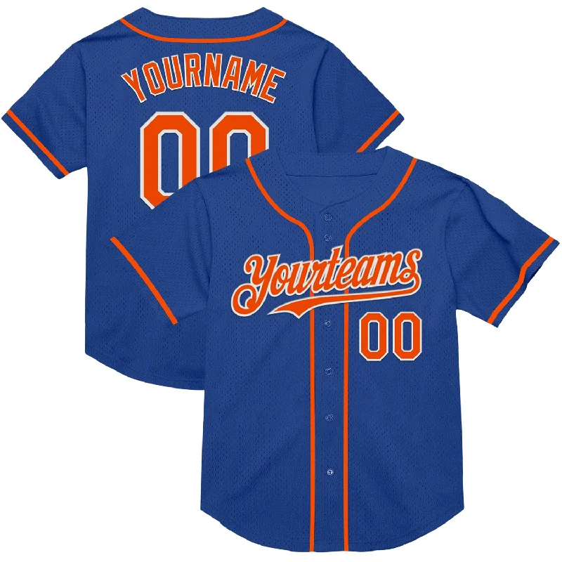 Baseball Jersey for Warm-Weather Play-Custom Royal Orange-White Mesh Authentic Throwback Baseball Jersey