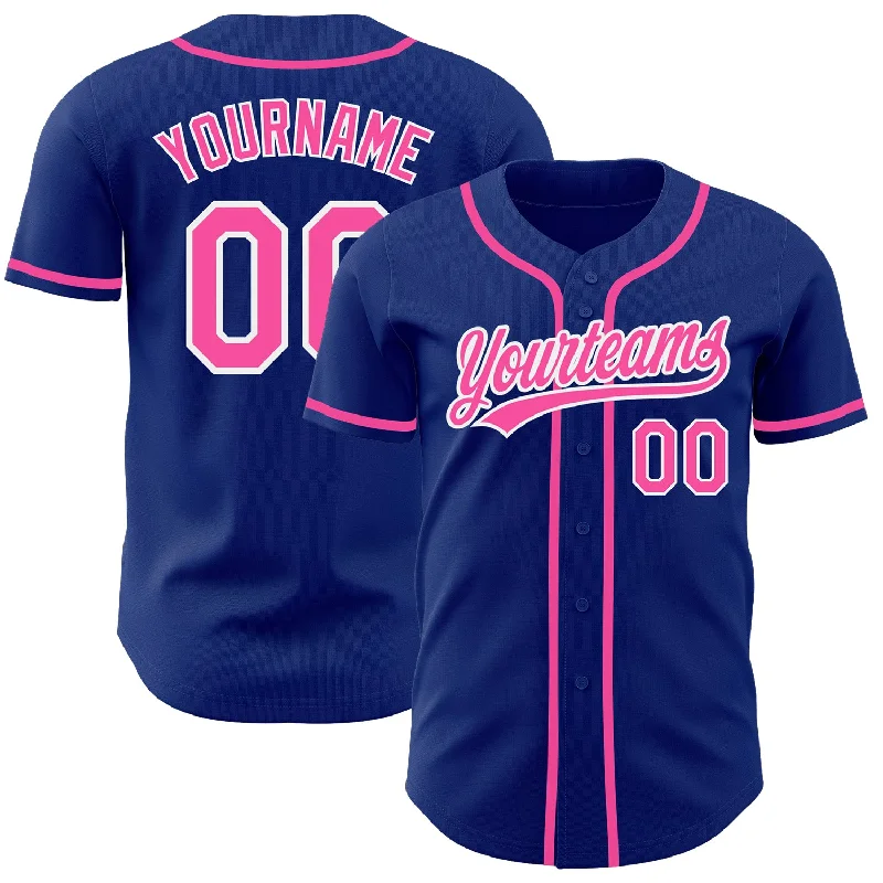 Baseball Jersey with Breathable Panels for Cooling-Custom Royal Pink-White Authentic Baseball Jersey