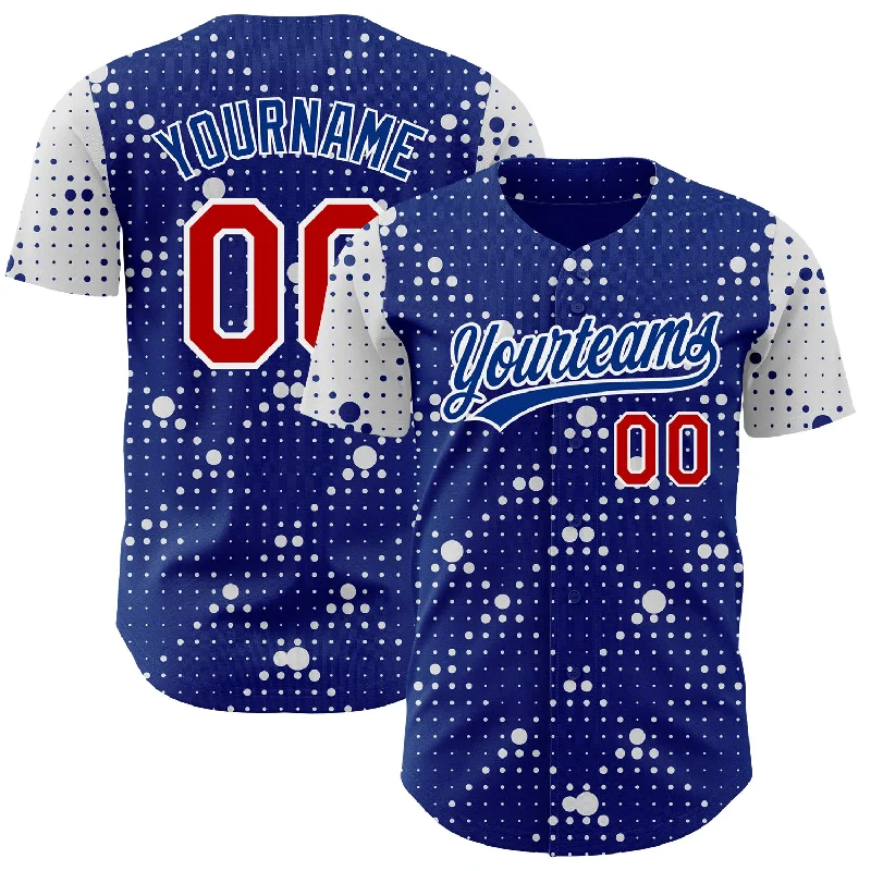 Baseball Jersey for Comfortable Fit-Custom Royal Red-White 3D Pattern Design Geometric Halftone Dots Authentic Baseball Jersey