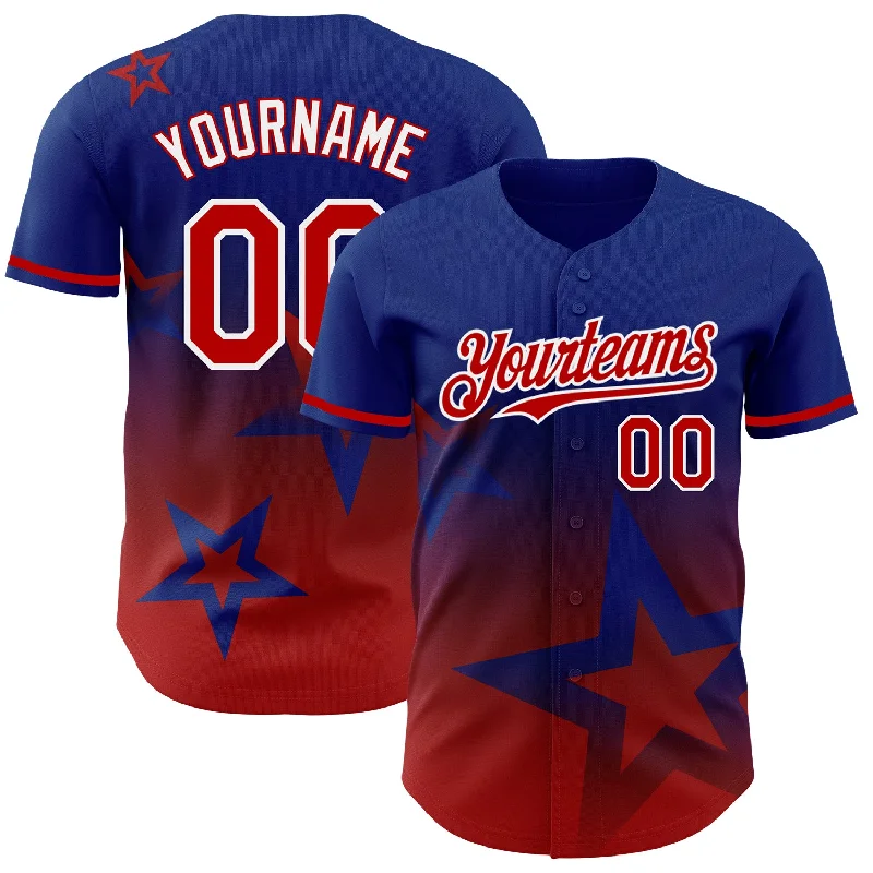 Baseball Jersey for Increased Agility on the Field-Custom Royal Red-White 3D Pattern Design Gradient Style Twinkle Star Authentic Baseball Jersey