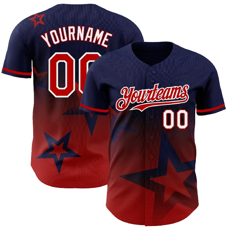 Baseball Jersey with Soft Fabric for Comfortable Play-Custom Royal Red-White 3D Pattern Design Gradient Style Twinkle Star Authentic Baseball Jersey