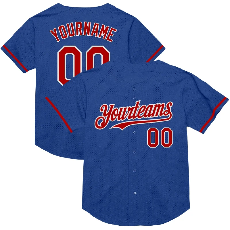 Baseball Jersey with Comfortable Fit for All Positions-Custom Royal Red-White Mesh Authentic Throwback Baseball Jersey