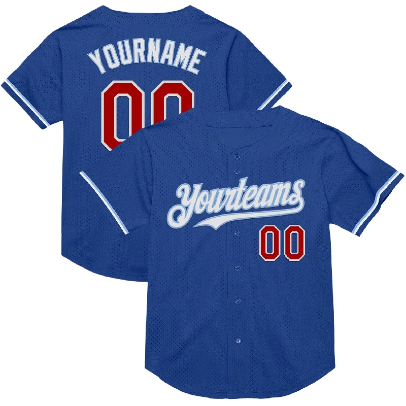 Baseball Jersey for Full Comfort and Durability-Custom Royal Red-Light Blue Mesh Authentic Throwback Baseball Jersey